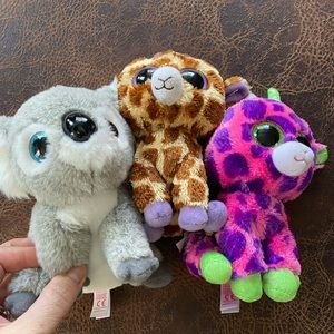 Giraffe ( SAFARI) and purple giraffe, and Koala (KOO KOO)  beanie boos